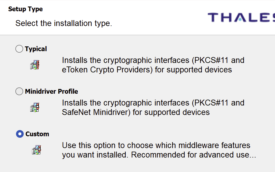 Setup Type — Custom