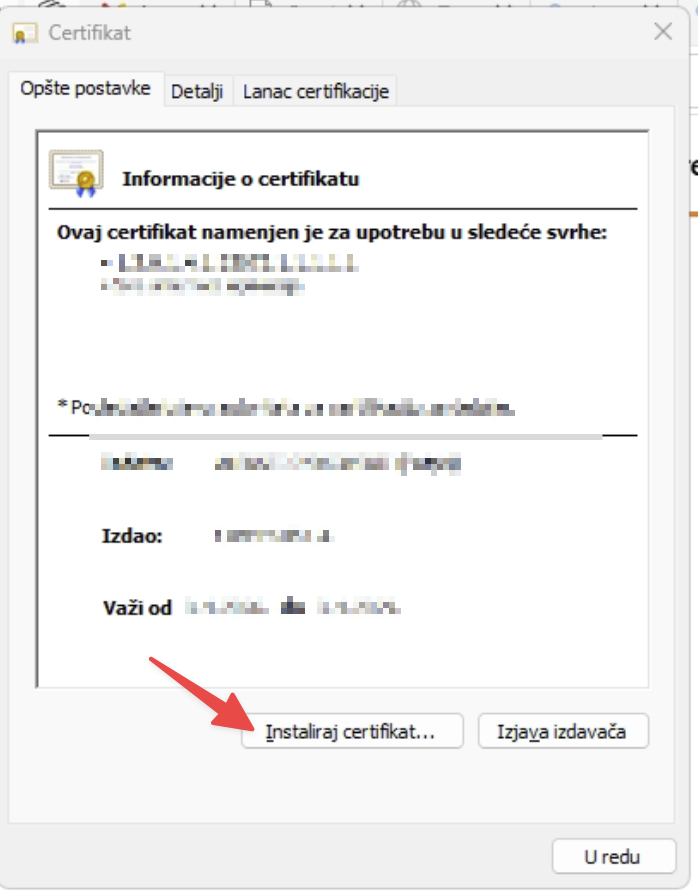 Lanac certifikacije — Coreit Root CA → Prikaz certifikata