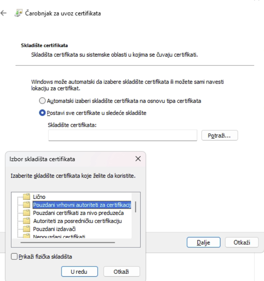 Pouzdani vrhovni autoriteti za certifikaciju